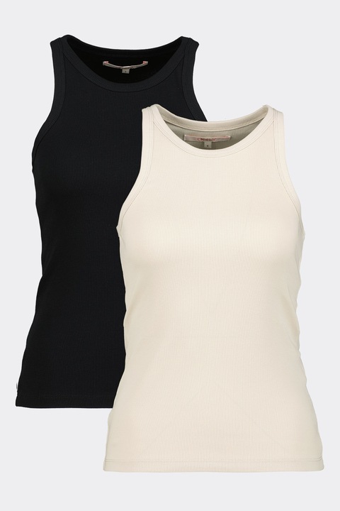 Only, Рипсен топ от органичен памук - 2 части, Черен/Светло бежово