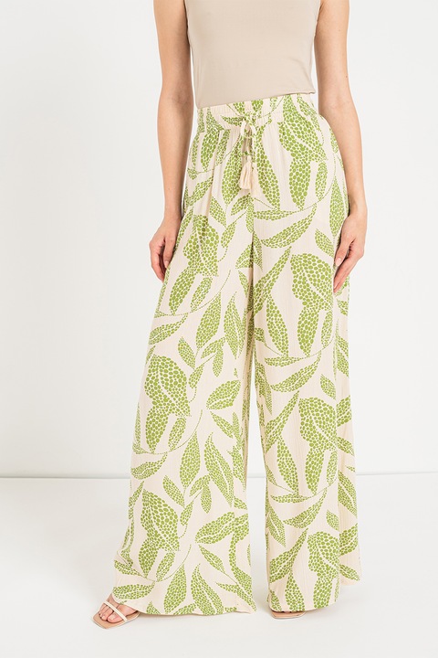 JdY, Bree bő szárú nadrág, Zöld/Krémszín, S-L32