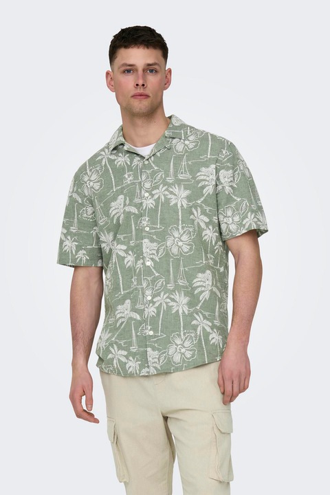 Only & Sons, Lentartalmú mintás ing hajtókás gallérral, Fehér/Zöld