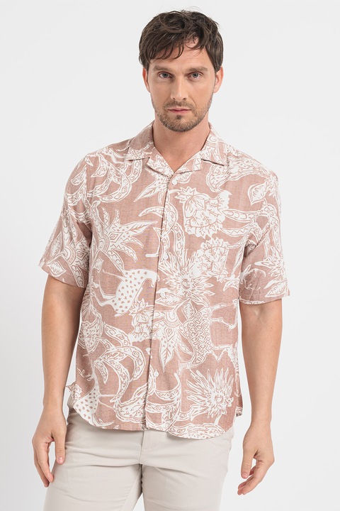 Only & Sons, Mintás ing hajtókás gallérral, Fehér/Koptatott piros