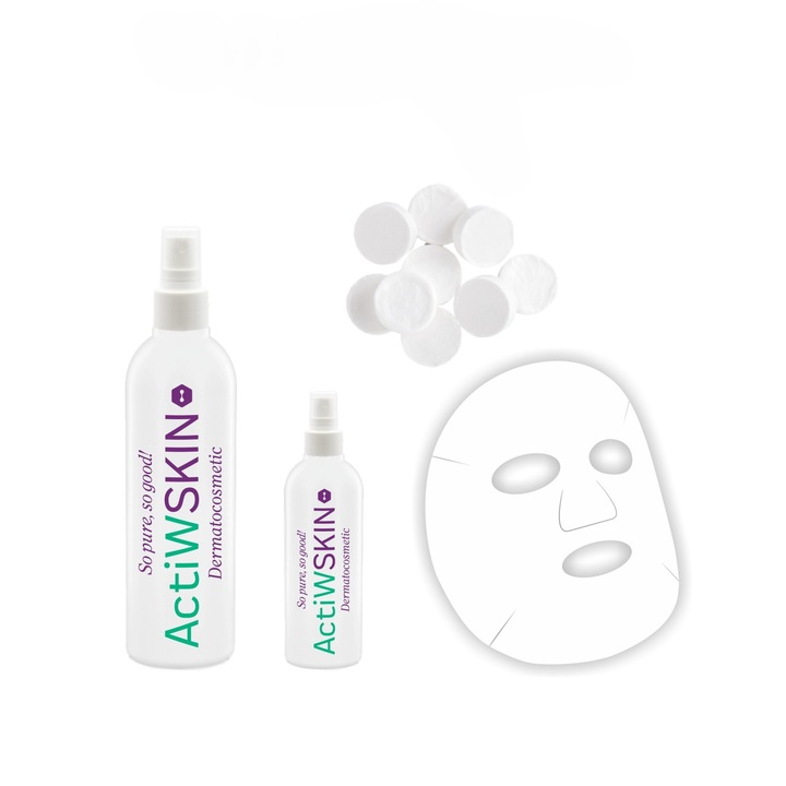 Pachet mic Pentru Acnee, ActiW Skin, Hocl, 2 spray-uri, 10 masti
