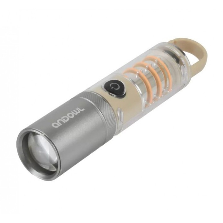 Мини фенерче 808 PRO, телескопично, с 4 режима на светене, led, Andowl, цвят сив