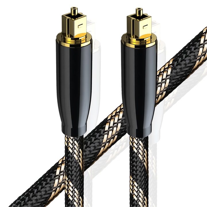 Cablu Audio Fibra Optica Toslink 1M Sunet Digital 5.1/7.1, Dolby Digital DTS-HD Conectori Auriti Impletitura Nylon Performanta Fara Pierderi pentru Home Cinema si Sisteme Audio Reagle