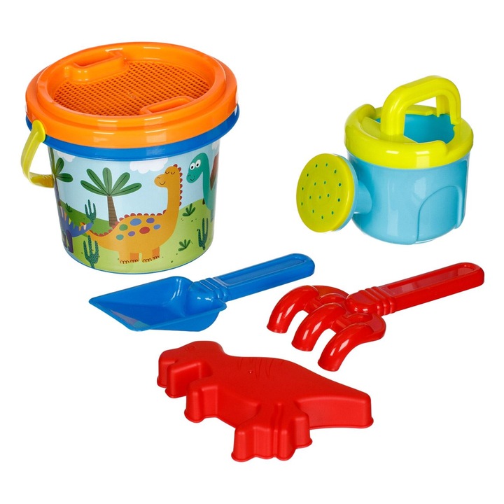 Set Galetusa Nisip si Accesorii, Dinozaur, 5 piese, Albastru inchis, 14x11cm