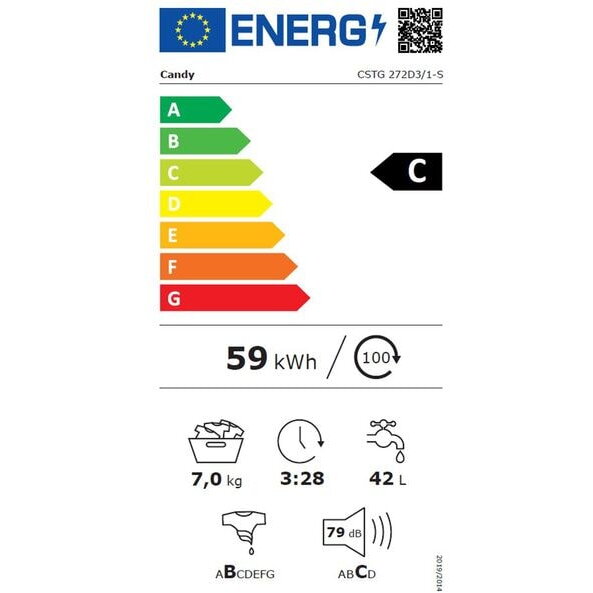 Masina de spalat rufe verticala Candy CSTG 272D3/1-S, 7 kg, 1200rpm, Clasa C, WiFi, alb