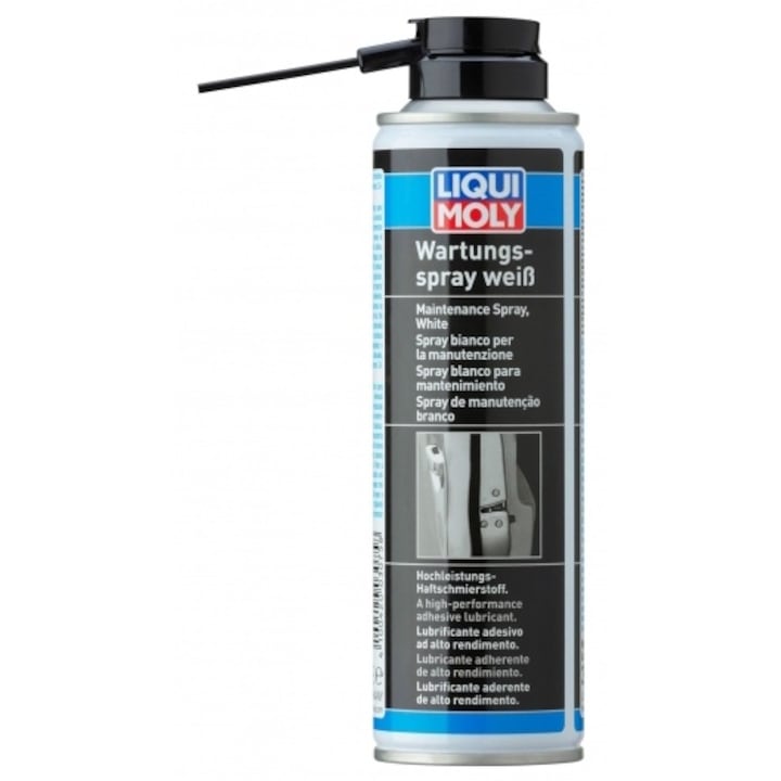 Spray vaselina multifunctionala Liqui Moly Maintenace Spray White pentru lubrifierea tuturor pieselor mobile, extrem de adeziv, ofera o protectie fiabila impotriva coroziunii si e stabil la imbatranire si la strangere