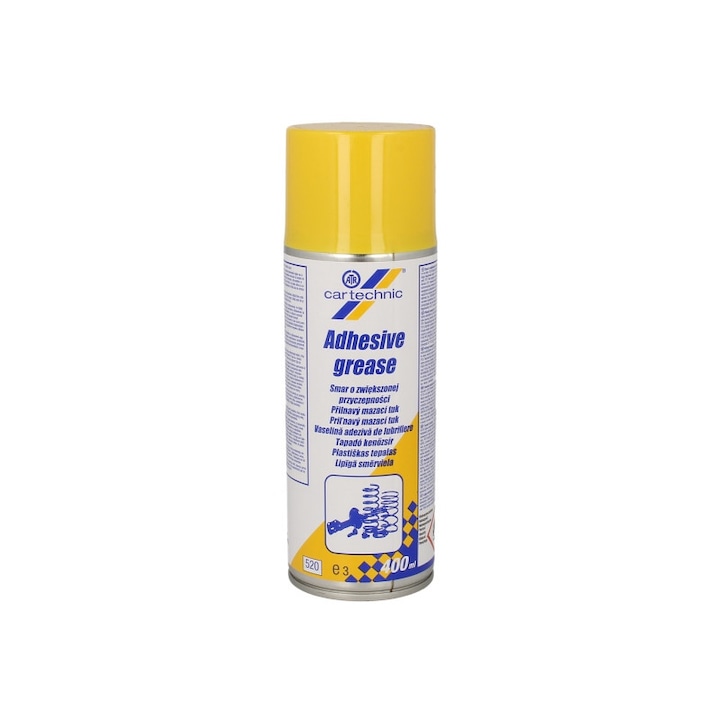 Spray vaselina Cartechnic cu aderenta ridicata 400ml, se aplica pe piese mobile, balamale, ghiduri, limitator pentru usi, creaza o suprafata de protectie care dureaza mult, puternic abraziv