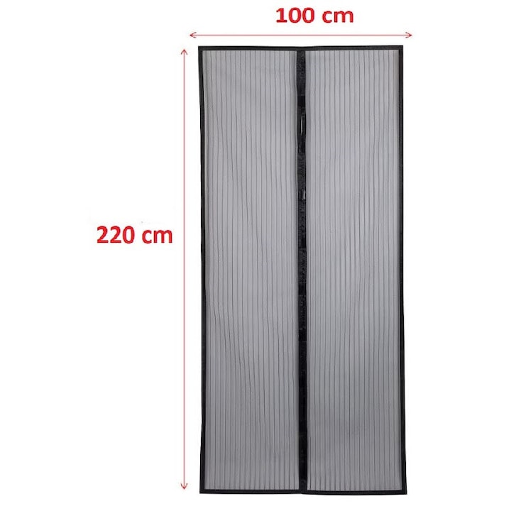 Plasa protectie impotriva insectelor cu banda magnetica pentru usi, Dimensiuni Inaltime x latime 220 x 100 cm, cu 18 magneti puternici si banda dublu adeziva incluse, neagra cu rama neagra