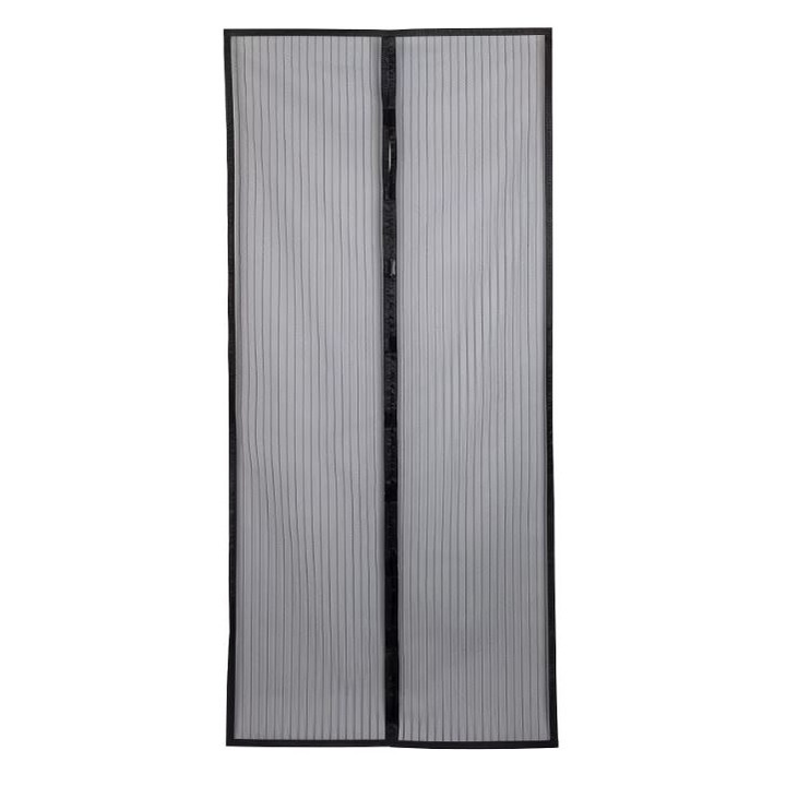 Plasa protectie impotriva insectelor cu banda magnetica pentru usi, Dimensiuni Inaltime x latime 220 x 150 cm, cu 18 magneti puternici si banda dublu adeziva incluse, neagra cu rama neagra