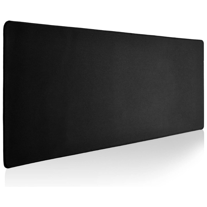 Mousepad Mare Cauciucat Velixo®, Pentru Gaming, Birou, Office, Antiderapant, Cusaturi Anti-Rupere, Waterproof, model Simplu, 90 x 40cm, Negru Mat