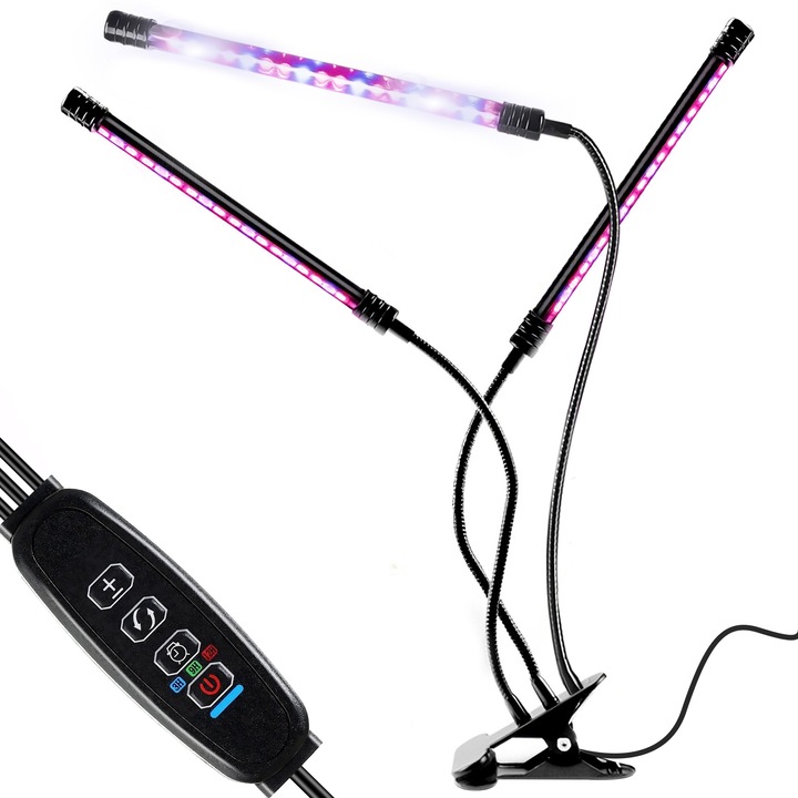 Retoo LED лампа с 3 гъвкави пръта за отглеждане на растения, 30 W, USB, таймер, 10 нива на интензитет, скоба, черна