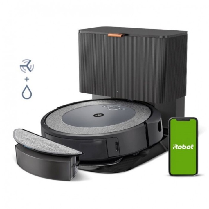 Прахосмукачка робот iRobot Roomba Combo i5+, смарт навигация, контрол чрез приложение, сиво/черно, 34см