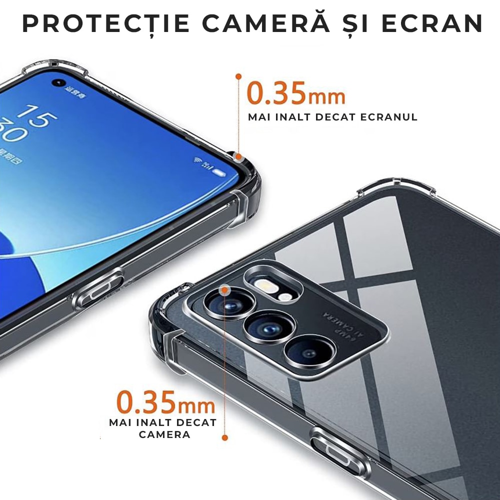 Husa pentru Oppo Reno6 5G Daden® Clear Silicone, Protectie Camera, Antisoc, Transparenta