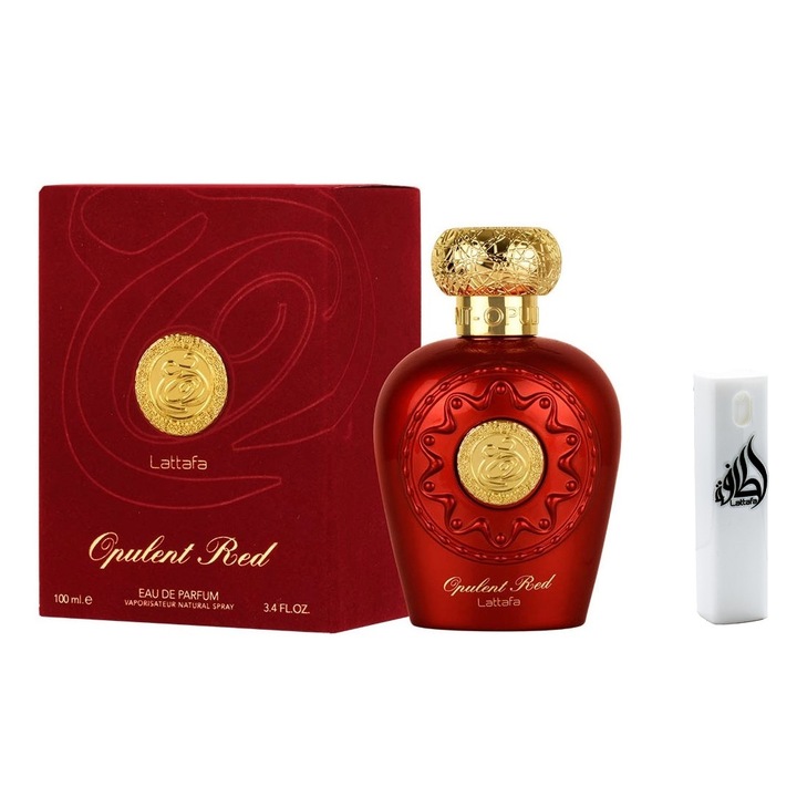 Set Apa de parfum, Lattafa Opulent Red, unisex, 100 ml cu Kit Travel Reincarcabil 10 ml
