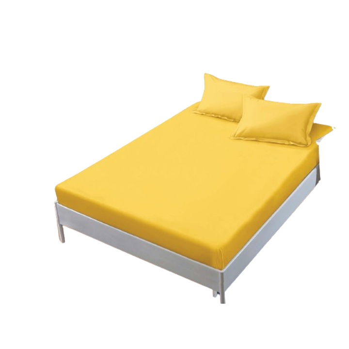 Покривало за легло с 2 калъфки за възглавници, Полиестер, 2 лица, Обикновен, 160x200см, Жълт