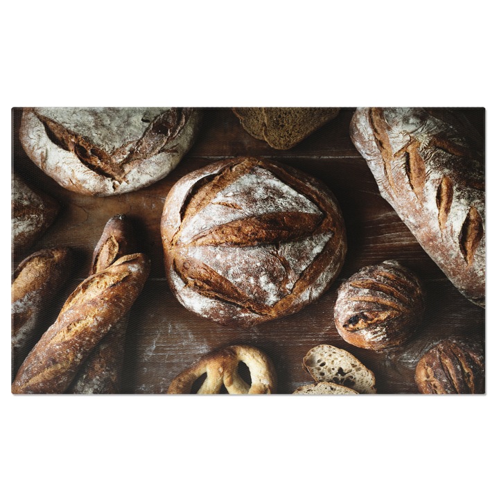 Tablou Canvas Diverse tipuri de Paine Proaspat Coapta, intro Compozitie Culinara Atractiva 40x25CM