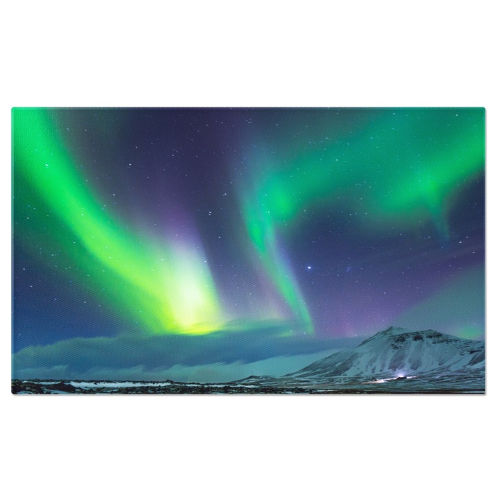 Tablou Canvas Aurora Boreala atmosfera arctica, oferind un spectacol magnific de lumina in nuante de albastru si verde 100x70CM