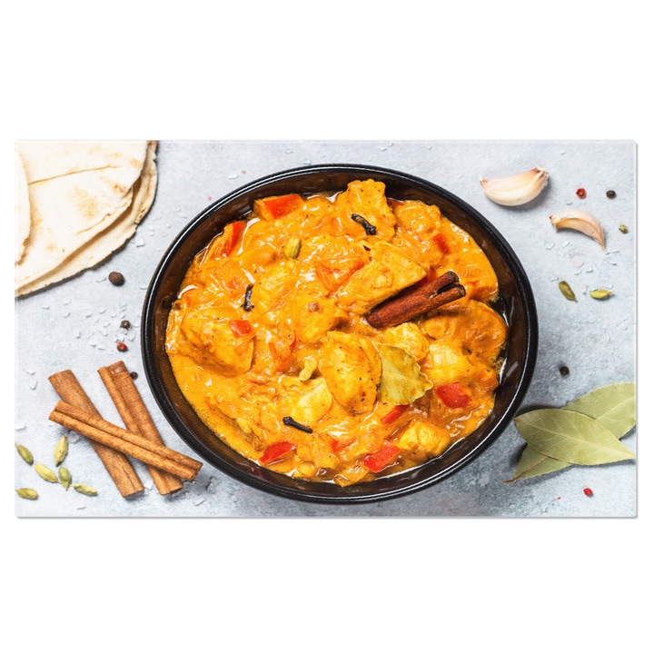 Tablou Canvas tikka Masala de Pui cu Orez Un Festin Indian de Gusturi si arome, Prezentat intrun Stil Elegant si Refined 120x80CM