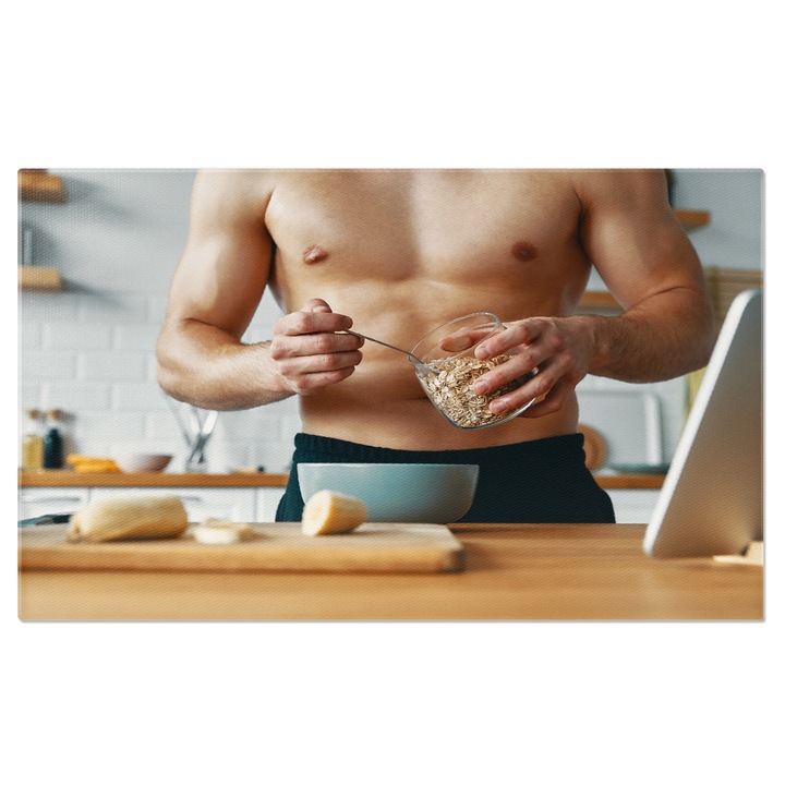 Tablou Canvas Apropiere de un Barbat Nerecunoscut Pregatinduse pentru Ziua Detalii ale Pregatirii Alimentelor Sanatoase 120x80CM
