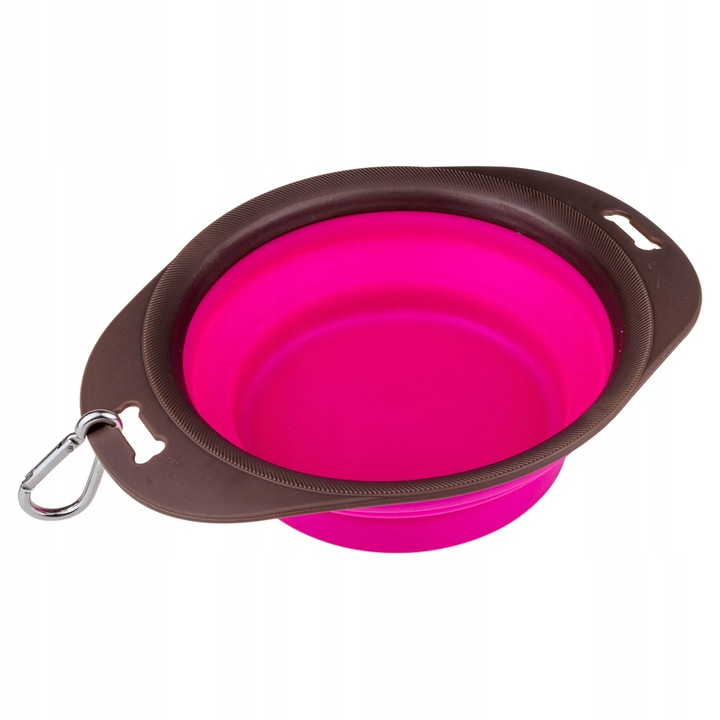 Összecsukható tál kutyáknak Wesolypupil, szilikon, rózsaszín, 1000ml, karabinerrel