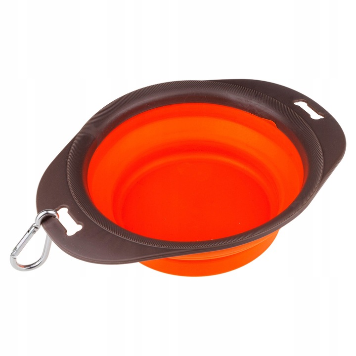 Szilikon kutyatál karabinerrel, 1 l, összecsukható (utazás), narancssárga árnyalatok