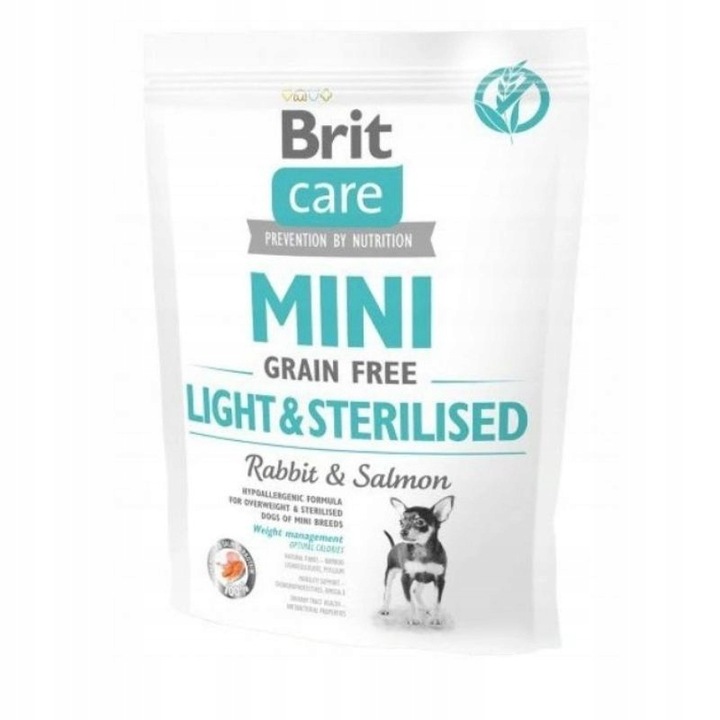 Hrana pentru caini Brit Care Mini Light&Sterilised, fara cereale, hipoalergenica, cu iepure si somon, 0,4kg