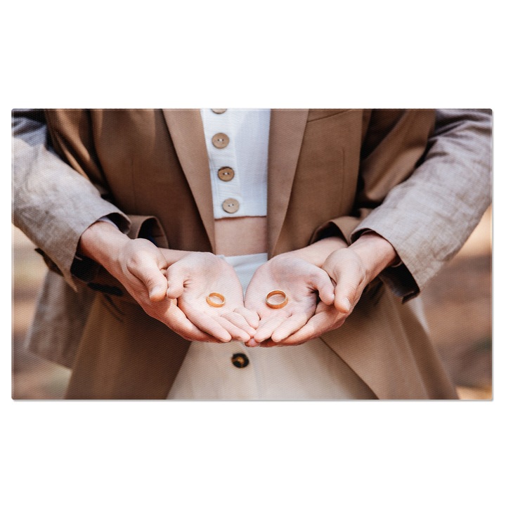 Tablou Canvas Eleganta la Nunta Cuplu tinand Inele de Nunta cu Stil si Dragoste 40x25CM