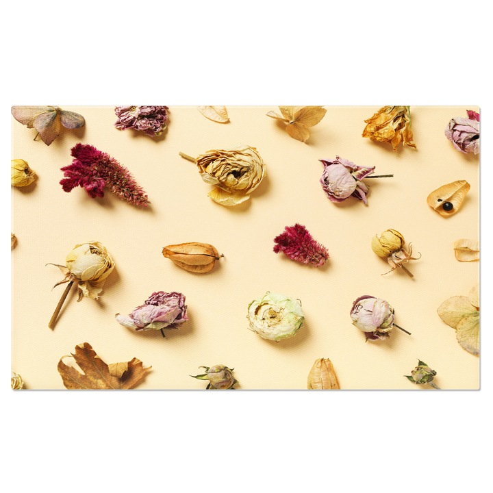 Tablou Canvas Butoaie Uscate de Flori pe Fundal Bej O Vedere de Sus asupra Florilor Uscate, Perfecta pentru Aranjamente 40x25CM