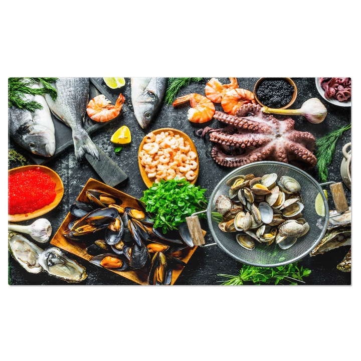 Tablou Canvas Alimente Dietetice Sanatoase O Varitate de Fructe de Mare Proaspete, O Delicatete Culinara pentru O Masa Sanatoasa 40x25CM
