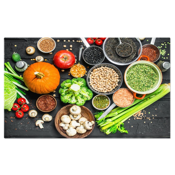 Tablou Canvas Diferite Fructe si Legume Organice O Varitate de Fructe si Legume Proaspete, Provenite din Agricultura Organica, Promovand un Stil de Viata Sanatos si Sustenabil 40x25CM