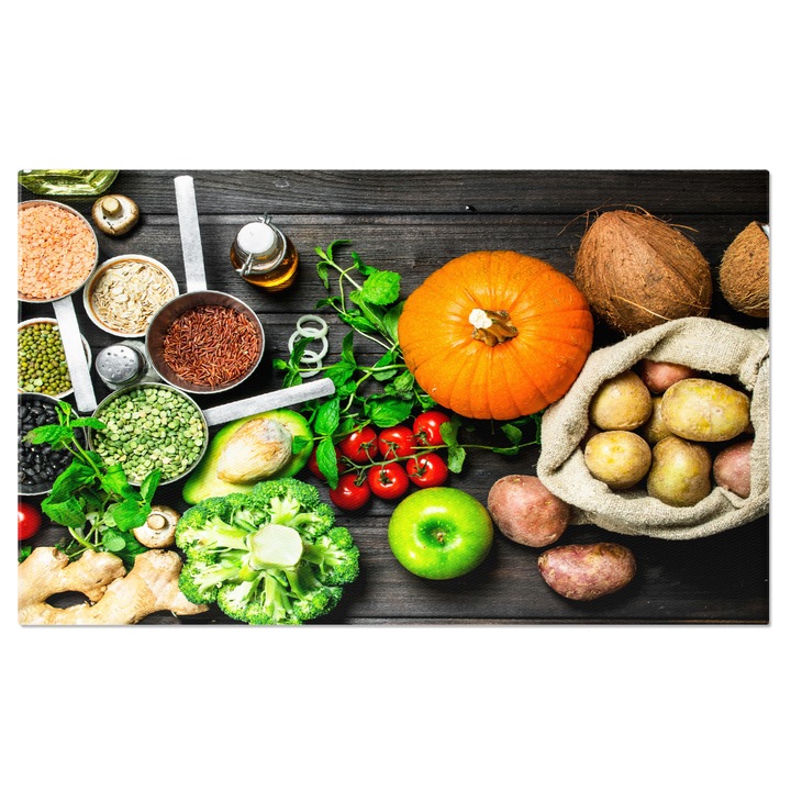 Tablou Canvas asortiment sanatos de legume si fructe organice O gama variata de legume si fructe proaspete, pregatite pentru a aduce nutritie si savoare in fiecare masa. 40x25CM