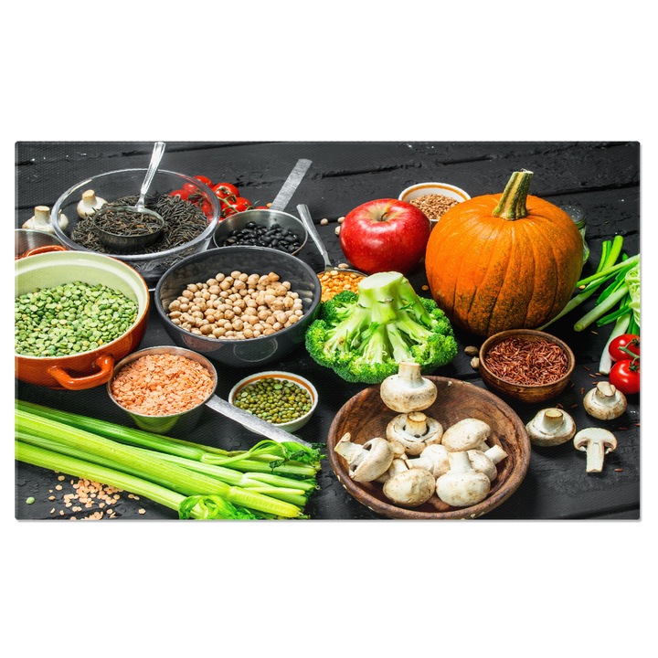 Tablou Canvas Diferite Fructe si Legume Organice O Paleta Diversa de Fructe si Legume Proaspete, Imbogatind Masa cu Arome si Nutrienti Sanatosi 40x25CM