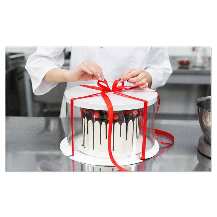 Tablou Canvas Patiserul impacheteaza tortul intro cutie eleganta Un moment captivant ce ilustreaza pasiunea si priceperea in arta cofetariei. 140x90CM