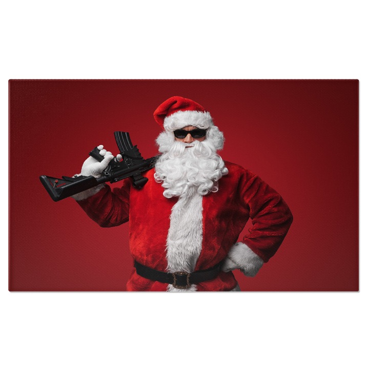 Tablou Canvas Mos Craciun Cu Pusca de Jucarie, O Imaginatie Plina de Bucurie si Jocuri de Sarbatoare, atmosfera Festiva si Plina de Veselie 70x50CM