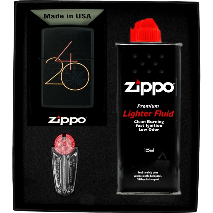 Set Bricheta Zippo Design 420, benzina, pietre, cutie cadou, multicolor
