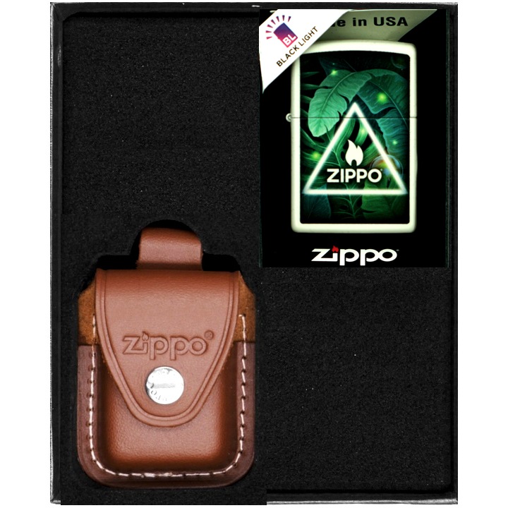 Set Bricheta Zippo Nature Design, Benzina, Pietre, Cutie Cadou, Metal