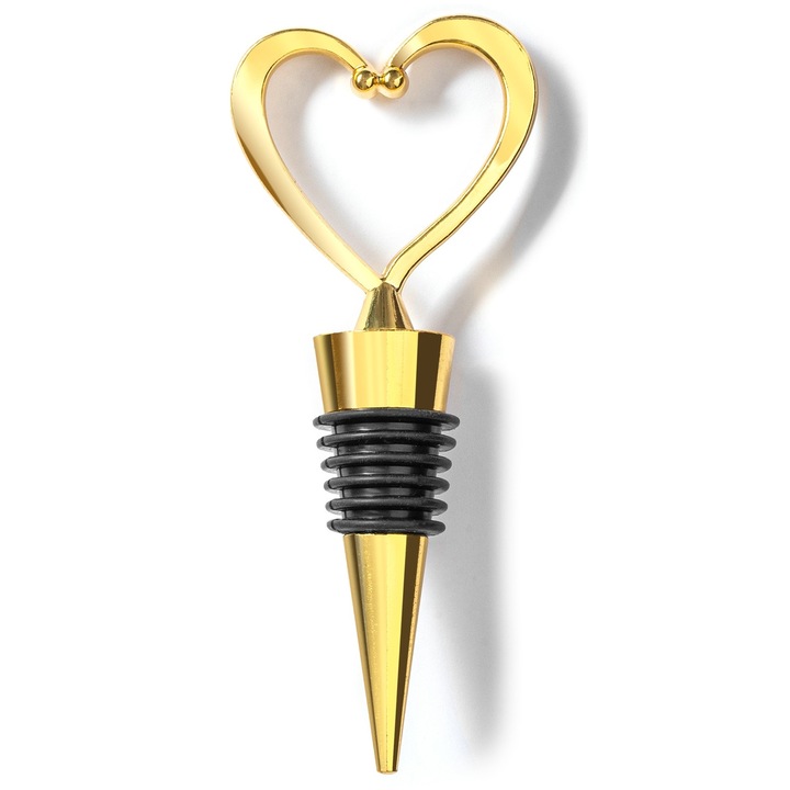 Dop pentru sticla de vin, Gadget Master, Forma inima, Metal, Auriu