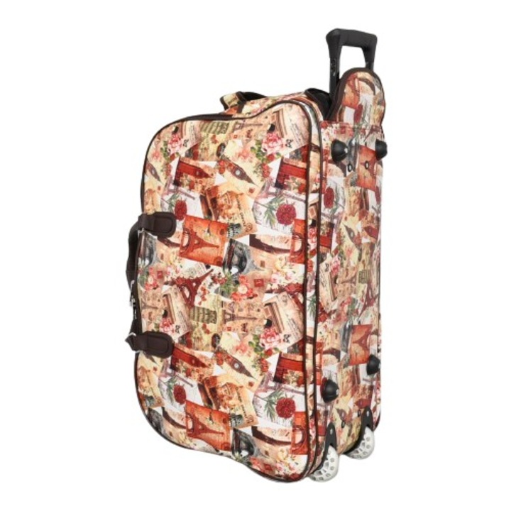 Пътна чанта с колела и теглич 2446-4 голяма, 60/35/32 см, Еко кожа, Многоцветна