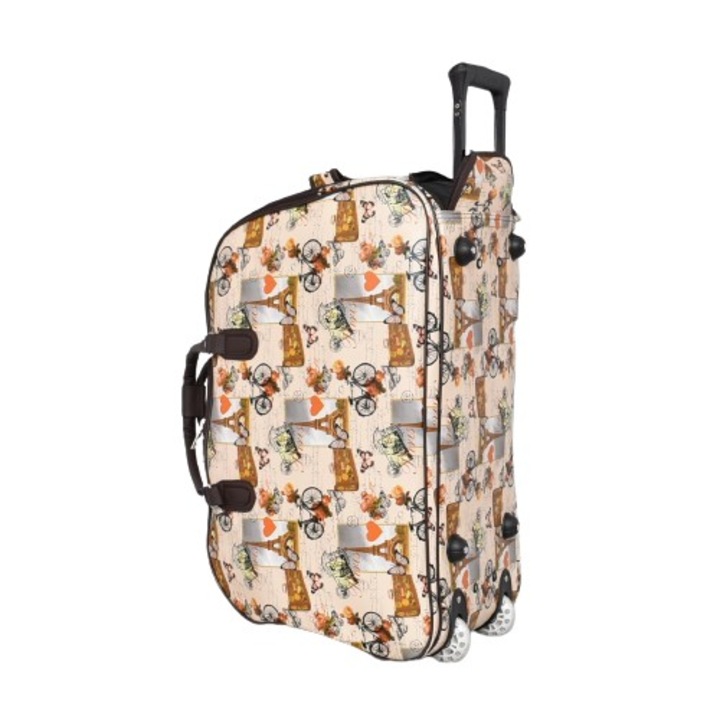 Пътна чанта с колела и теглич 2446-8 голяма, 60/35/32 см, Еко кожа, Многоцветна