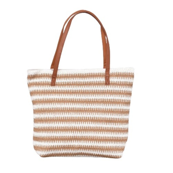 Дамска чанта 12040-3, 45/38/15 см, Текстил, Бежов