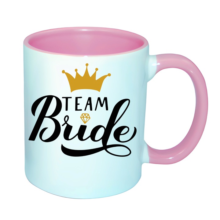 Cana personalizata - Echipa miresei - Team Bride, v2, petrecerea burlacitelor, mireasa, roz interior, 330 ml