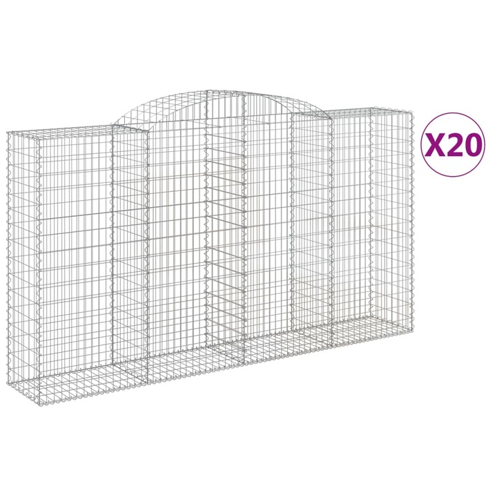 Set cosuri gabion arcuite 2 buc vidaXL, 300x50x160/180 cm, fier galvanizat 51.55 kg 3146769