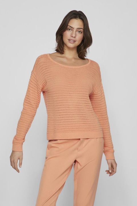 Vila, Bluza de bumbac organic cu design perforat, Portocaliu persan