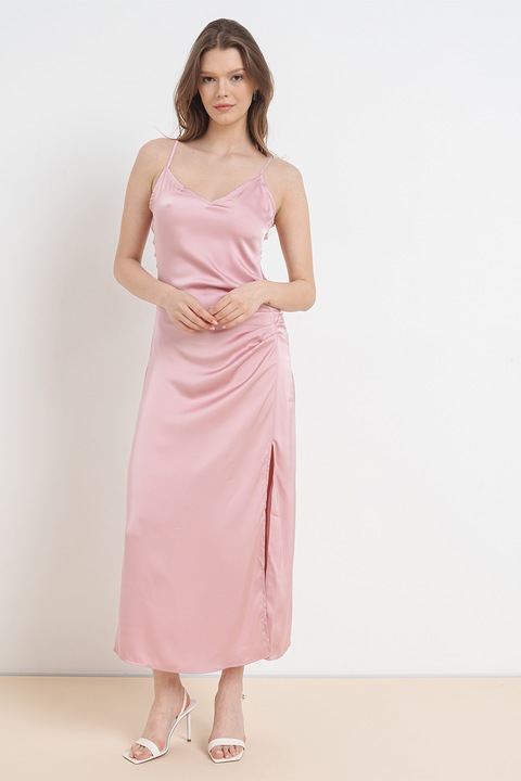 Vila, Дълга рокля със странична цепка и набирания, Розово
