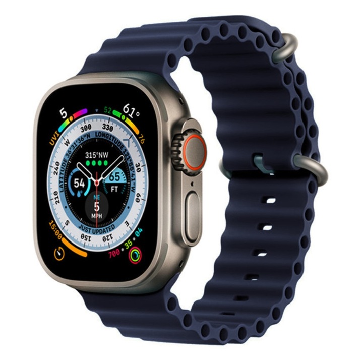 BeSmart szilikon szíj Apple karórához 42-49mm, dombornyomott, sötétkék