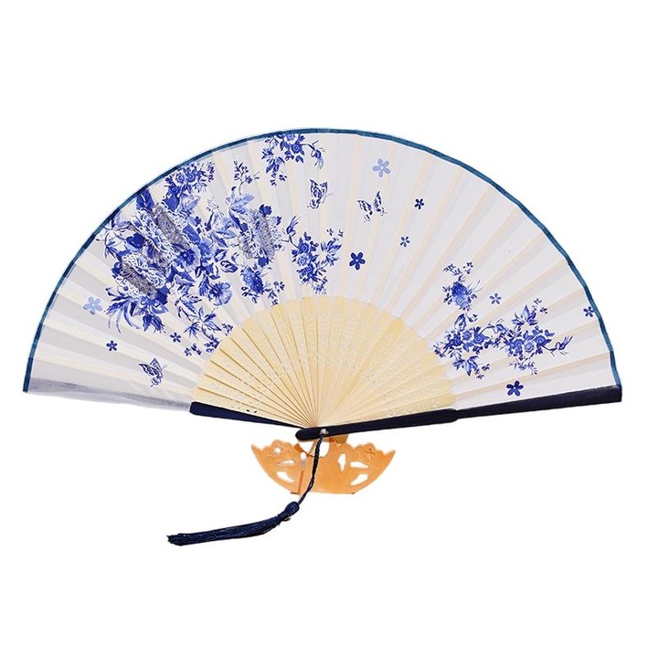 Összecsukható bambuszszálas ventilátor, kézzel polírozott, 21cm