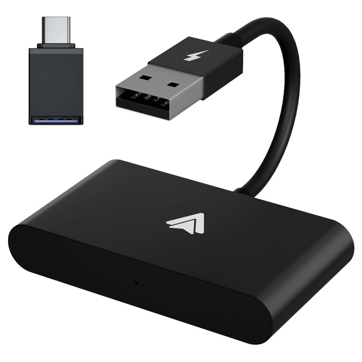 Modul Android Auto wireless adaptor, se conecteaza automat, WiFi 5GHz, configurare usoara Plug and Play, voce Google, Aivetrie, negru