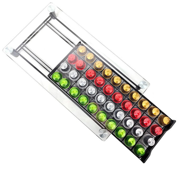 Черен държач за 40 кафе капсули Nespresso, метал и стъкло, 41x22x7см