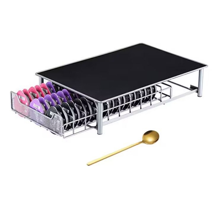 Suport capsule 24 VertuoLine / 60 Tassimo, tip sertar, 42.5x29cm, Hokretme, argintiu