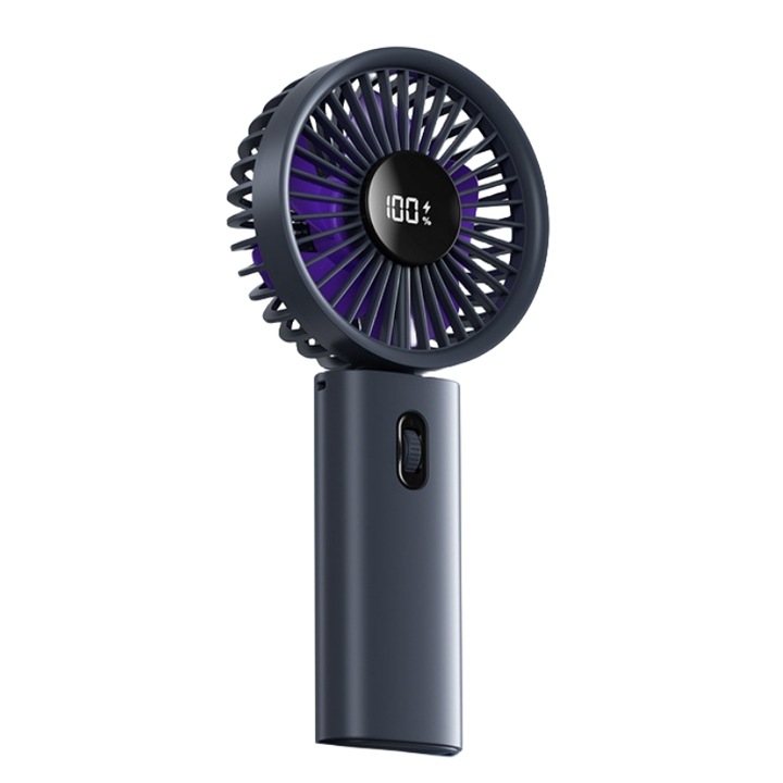 Ultra hordozható ventilátor, akkumulátor töltöttségi szint kijelző, kefe nélküli motor, fokozatmentesen változtatható sebesség, 3 az 1-ben, kézi, asztal, nyak, összecsukható, szürke